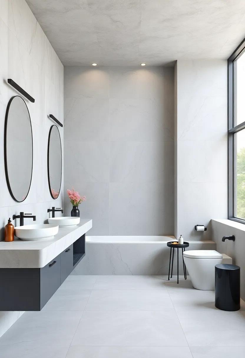 A minimalist grey palette paired with striking​ black marble accents ⁣not only modernizes the space but also ‌adds a ⁤hint ⁤of sophistication
