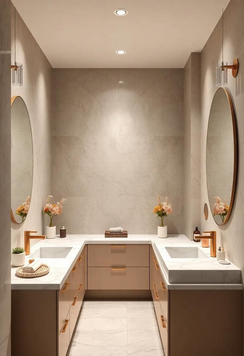 Step into a tranquil retreat where creamy‍ taupe cabinetry meets stunning white marble sinks, blending functionality ​with high-end style