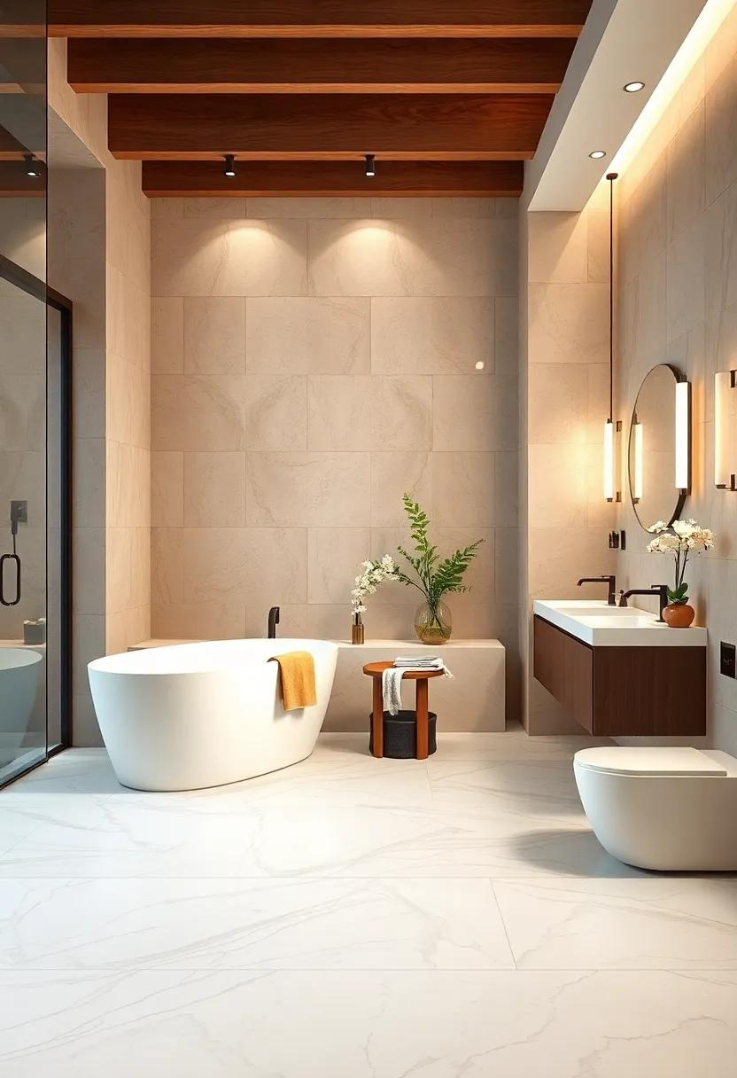 Step into a calming environment where rich earth⁢ tones blend with serene‌ white marble ⁣accents, creating a perfect sanctuary‌ for​ rejuvenation