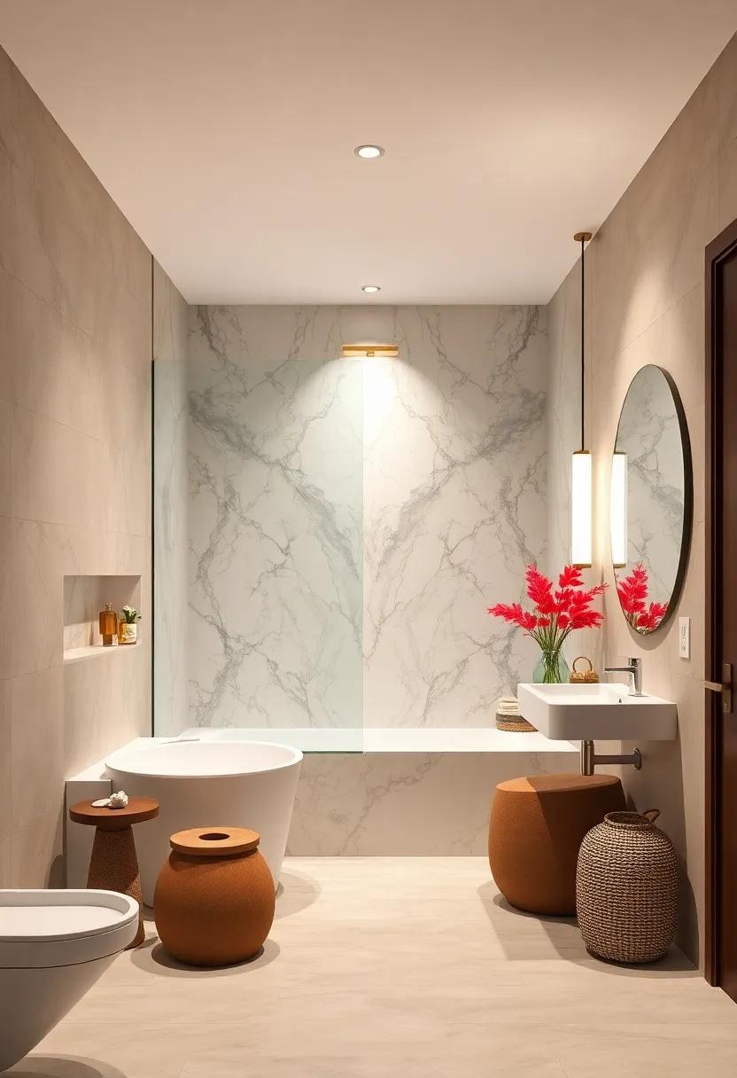 Take a look at a chic bathroom⁣ featuring light taupe walls that ‍beautifully frame a stunning ‌marble shower, creating a focal point of ‍luxury