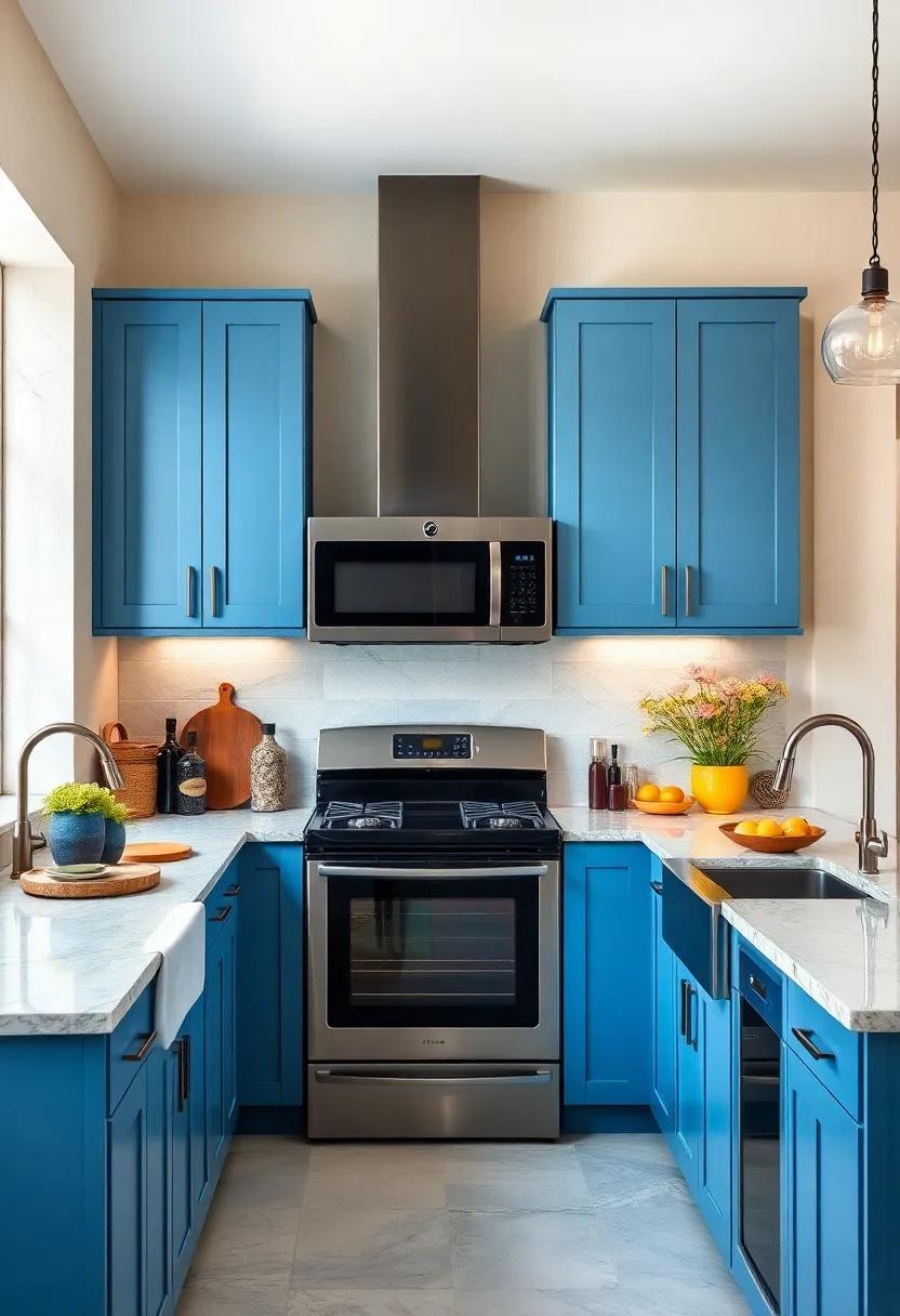 27 Stunning Ideas for Blue Kitchen Cabinets with Chic Black Appliances