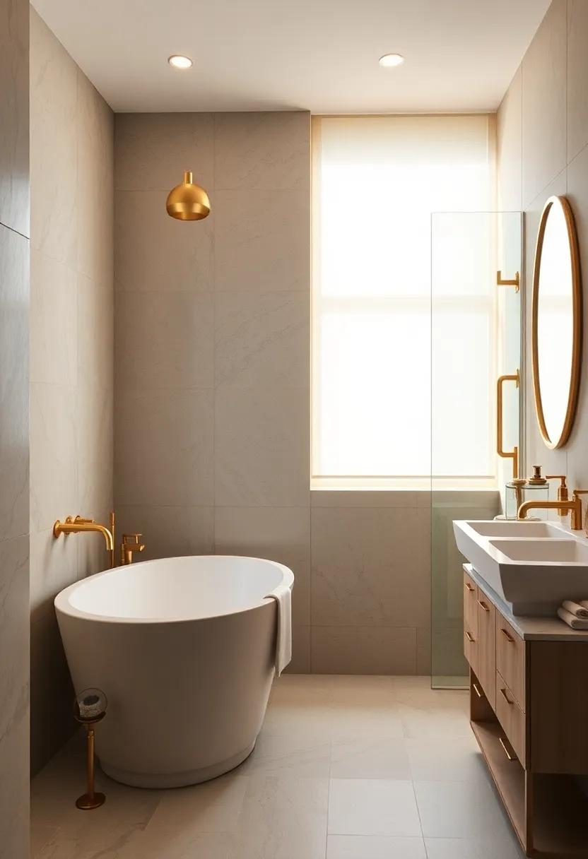 Glamorous Touch: ‍Elevate your bathroom with opulent gold fixtures and elegant textures, ⁣uniting a‌ classic tub and​ shower design with contemporary flair