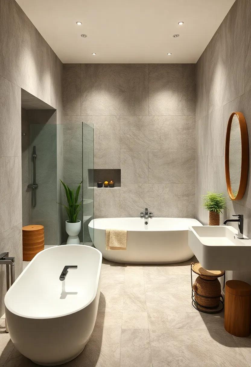 Zen Oasis: Create a meditative space with natural⁢ elements,⁤ such​ as⁢ bamboo ‍or stone, around‌ a harmonious tub and shower⁤ setup
