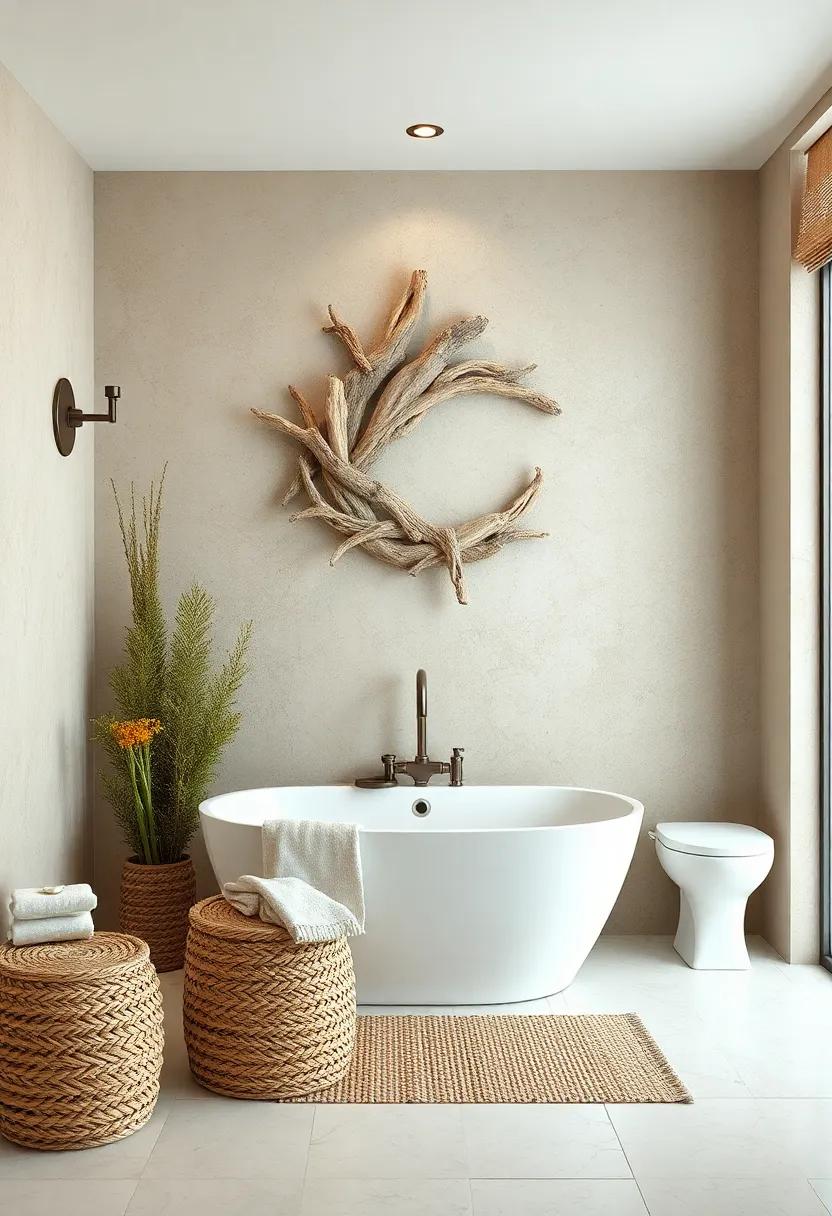 Driftwood Wall Art: Create stunning wall pieces using recycled driftwood for a rustic yet beachy vibe that connects to nature