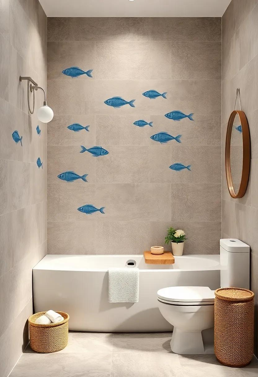 Aquatic-themed stencils: Use stencils to create aquatic patterns like fish or waves on your wall for a playful, inviting atmosphere