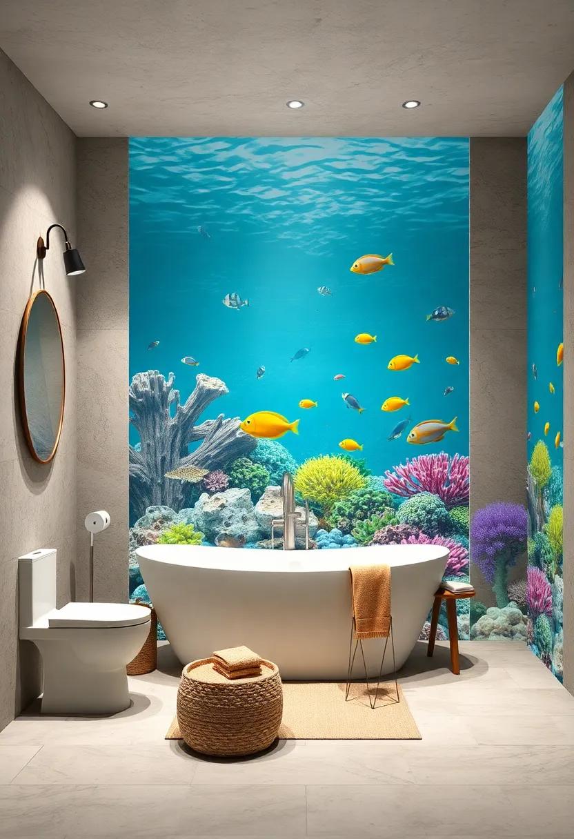 Underwater Scene Decals: Apply removable decals of underwater scenes filled with colorful fish and corals to bring an immersive element