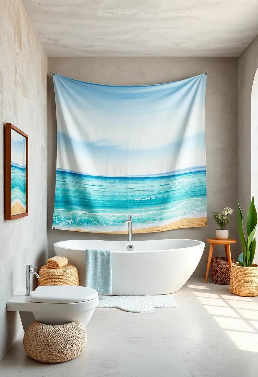 Beach-themed Tapestry: Hang a tapestry depicting serene beach landscapes or marine life to add a pop of color and texture to your walls