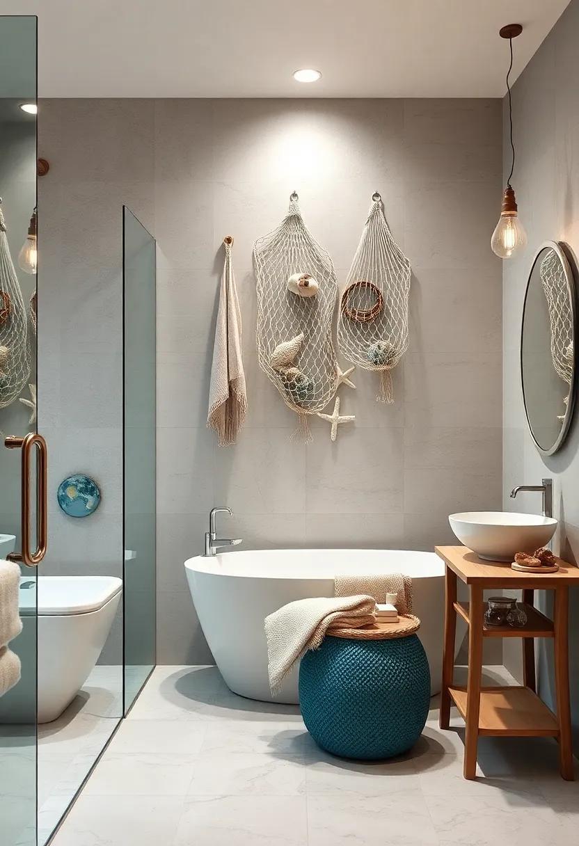 Fishnet Wall Hangings: Hang decorative fishnets with small decorative pieces to create a nautical theme that feels casual and chic