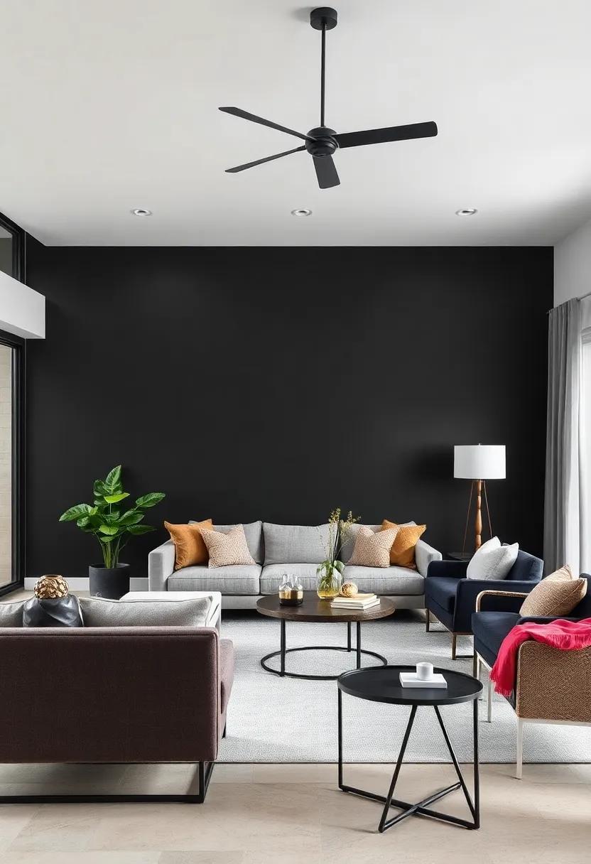 Embrace Minimalism: Pair⁣ a black⁣ accent ‍wall with sleek, minimalist furnishings for a modern look that feels open and sophisticated