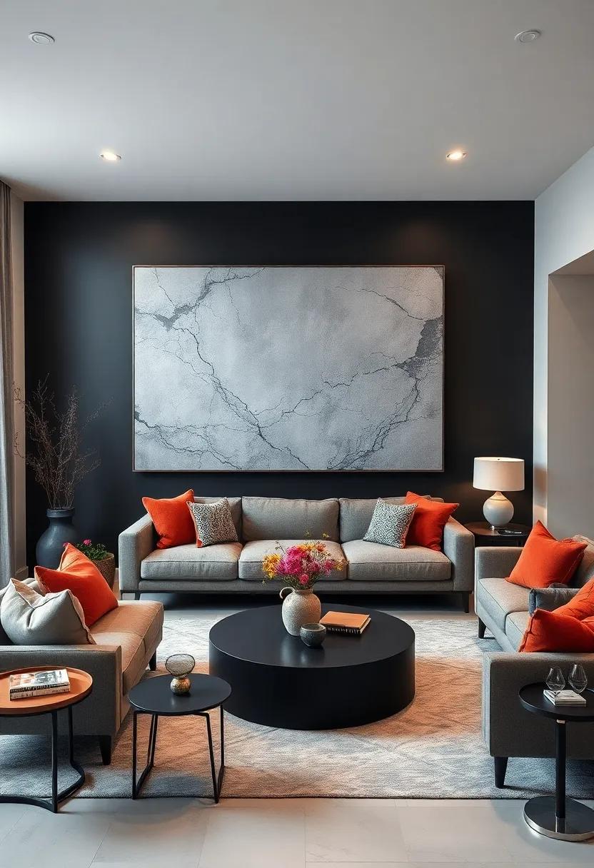 Large-Scale Artwork: Make ​a statement with⁢ oversized artworks that dominate ⁤the⁣ black wall, creating focal points that draw the eye