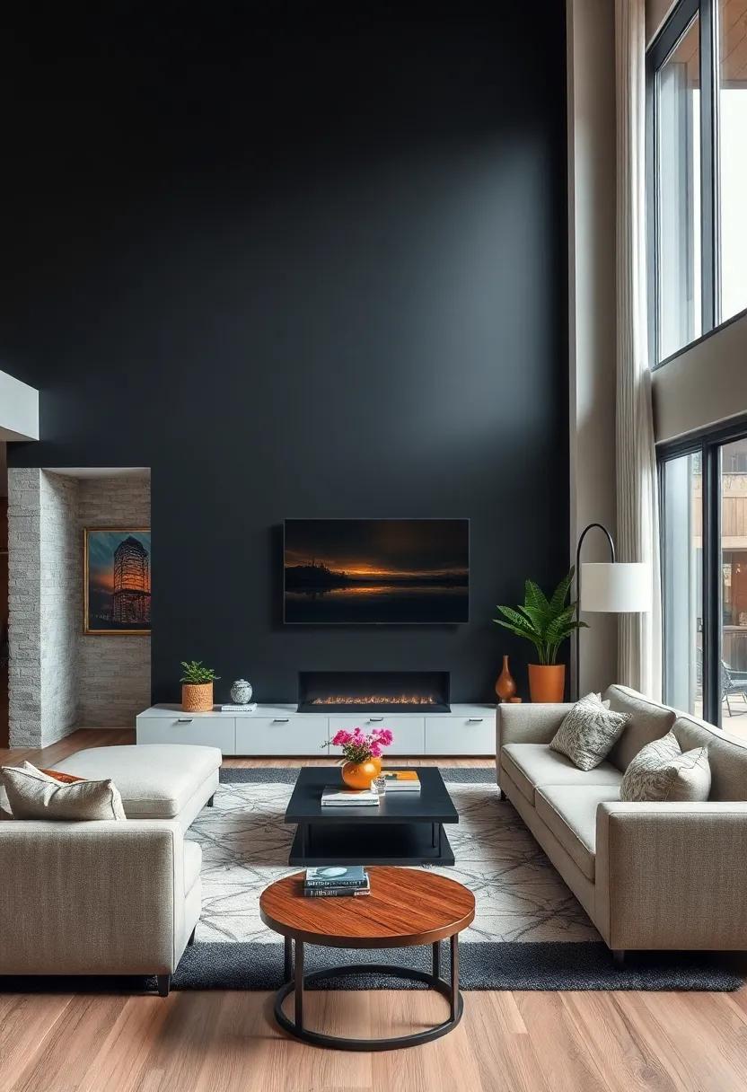 Create Zones: Use the ‍black wall to ⁤delineate different areas⁣ within⁣ your living room,⁤ enhancing​ functionality while focusing‍ on style