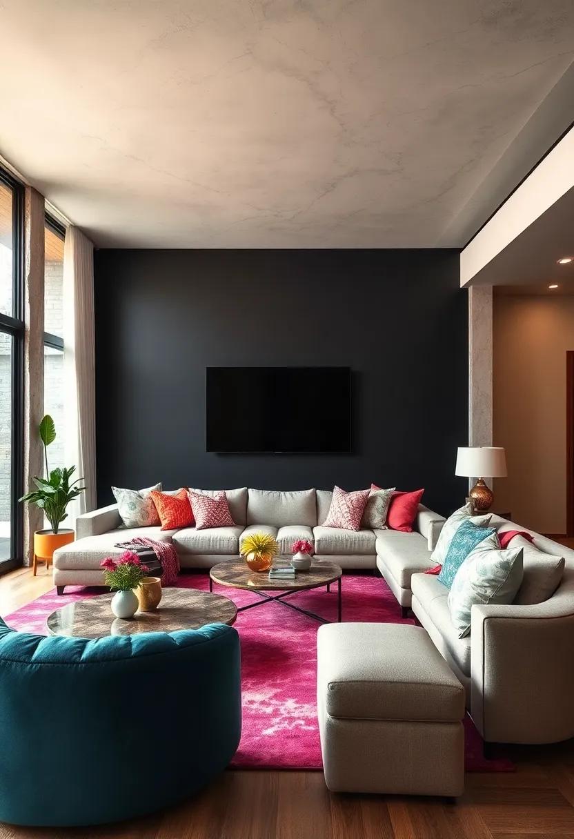 Colorful ⁣Contrast: ⁣Use vibrant ​colors for your cushions, rugs, or⁤ curtains⁤ to create a⁣ lively contrast that‌ energizes the‌ room