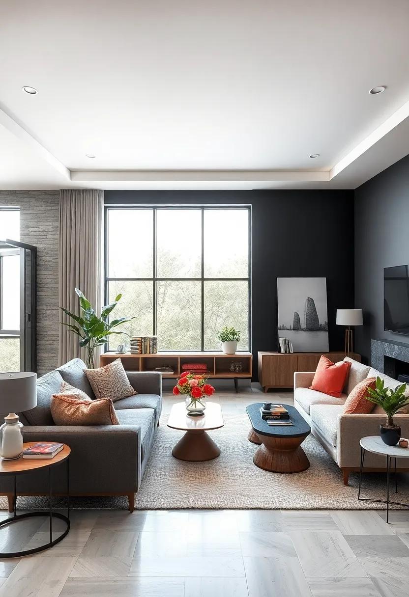 Open Concept Flow: Use the black accent wall to ‌define separate areas in an open-concept living ​room‌ while maintaining a⁤ cohesive‌ feel