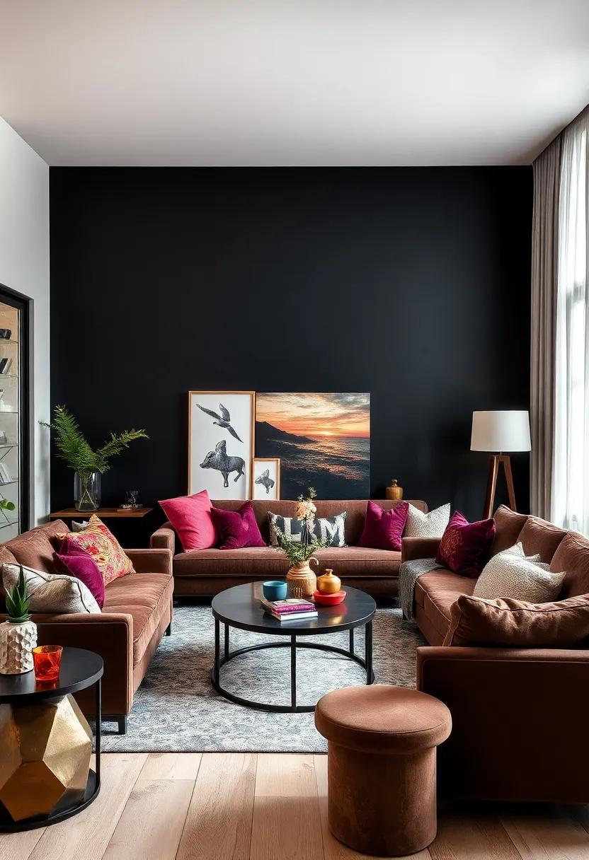 Velvet Dreams: Incorporate plush velvet upholstery‌ in your⁤ seating options‍ to add ⁤luxury and richness alongside the black wall