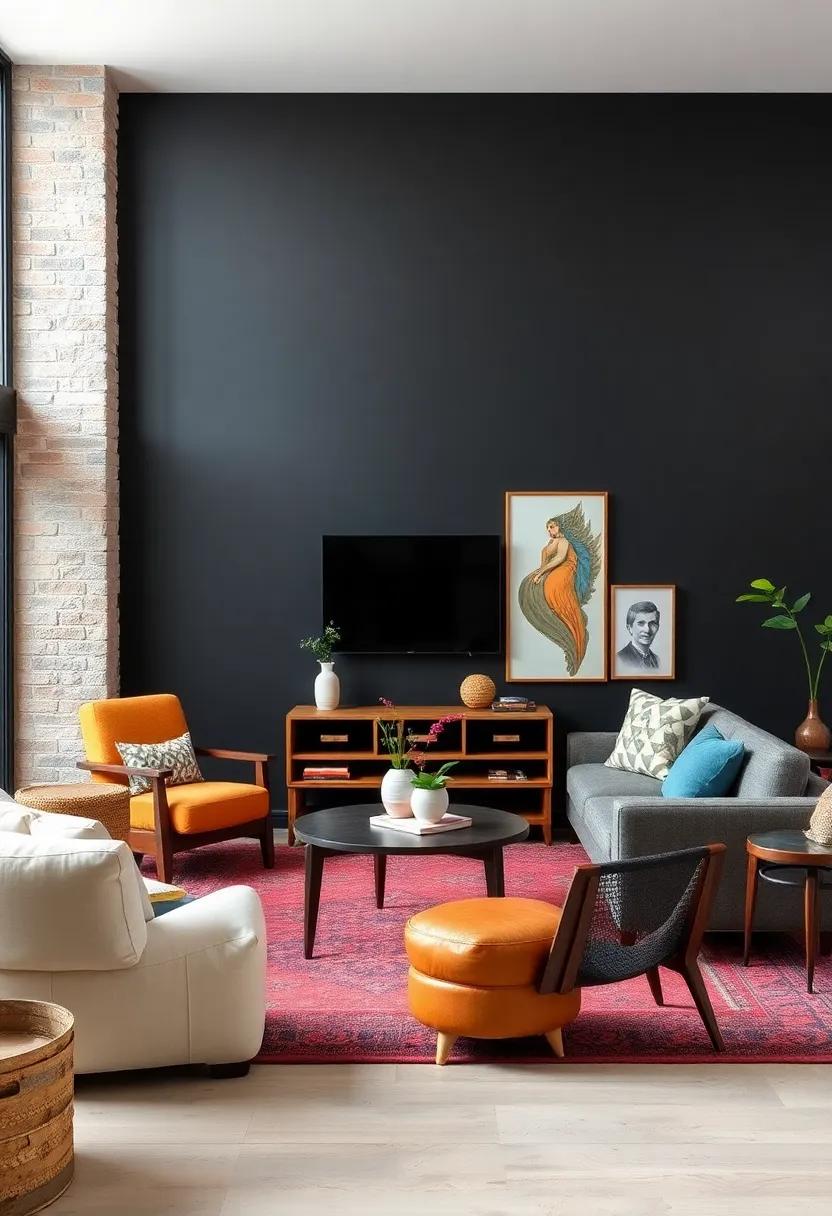 Vintage vibes: ⁢Integrate vintage furniture⁤ pieces that pop against the black wall, creating a charming, ‍eclectic mix of styles