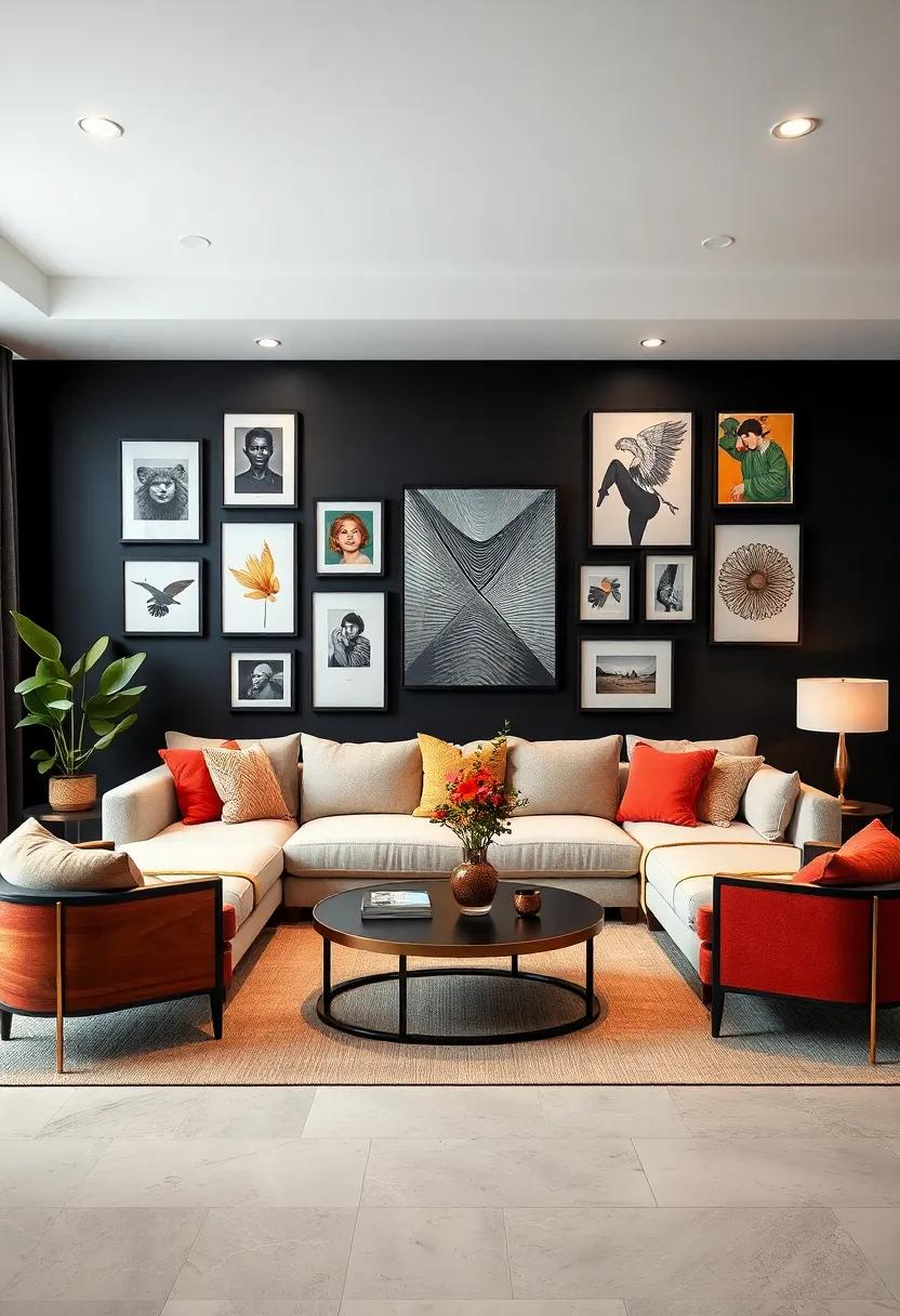 Gallery Wall⁤ Delight: Use the black backdrop to display ‍a‍ curated ⁢collection of ‍artwork or photographs, turning your living space into a ‌personal gallery