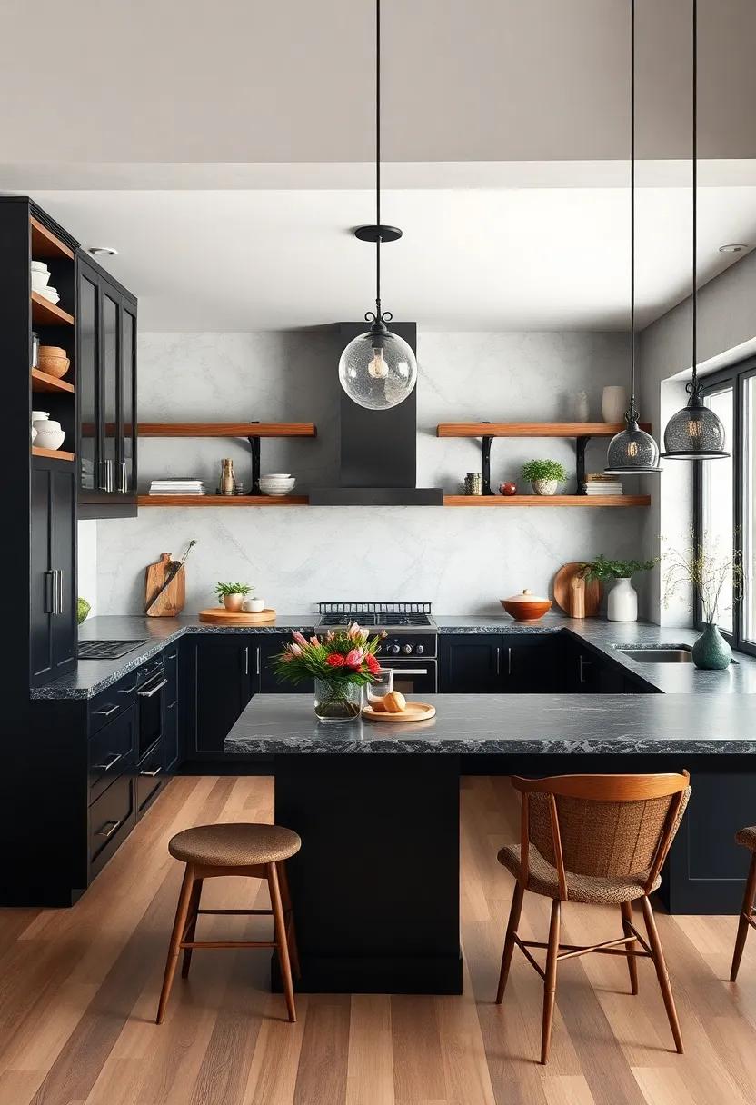 Cohesive Styles: Uniting Your Kitchen with Open Shelving and Black Cabinets