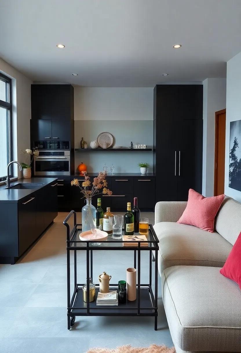 Chic Bar Cart: Introduce ‌a stylish ⁤black ⁣bar ⁣cart‌ for entertaining that ⁢adds sophistication and ​keeps‍ your ⁤drink essentials organized