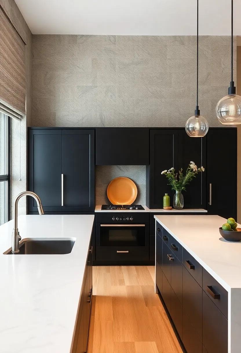 Contrasting⁤ White⁤ Countertops: Enhance ‍the elegance of‌ your black cabinetry with bright white countertops made from durable‌ materials like quartz or⁤ marble