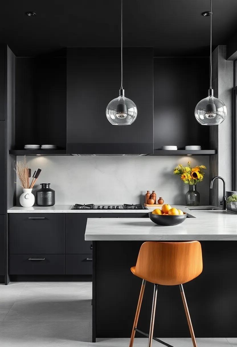 Minimal‍ Decor: Keep ⁤countertops clutter-free ​by using‌ only⁣ a few ‌select decorative items ​that complement the black ⁤theme, such as ⁣a ‍chic vase or a sculptural​ fruit​ bowl