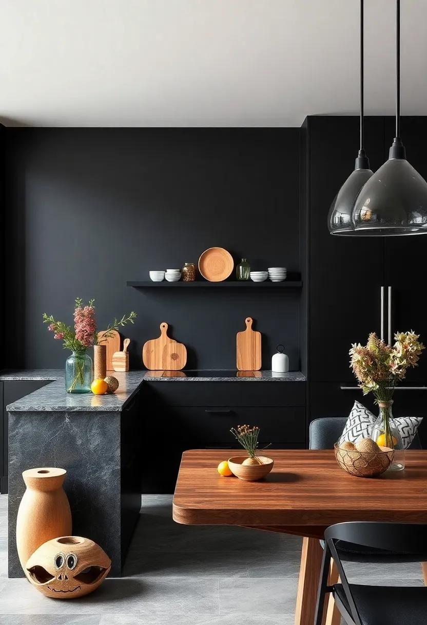 Natural Wood Accents: Introduce⁢ warm, natural ⁤wood elements—like cutting boards and utensil holders—to soften the black palette‍ while adding a ⁣touch of organic charm