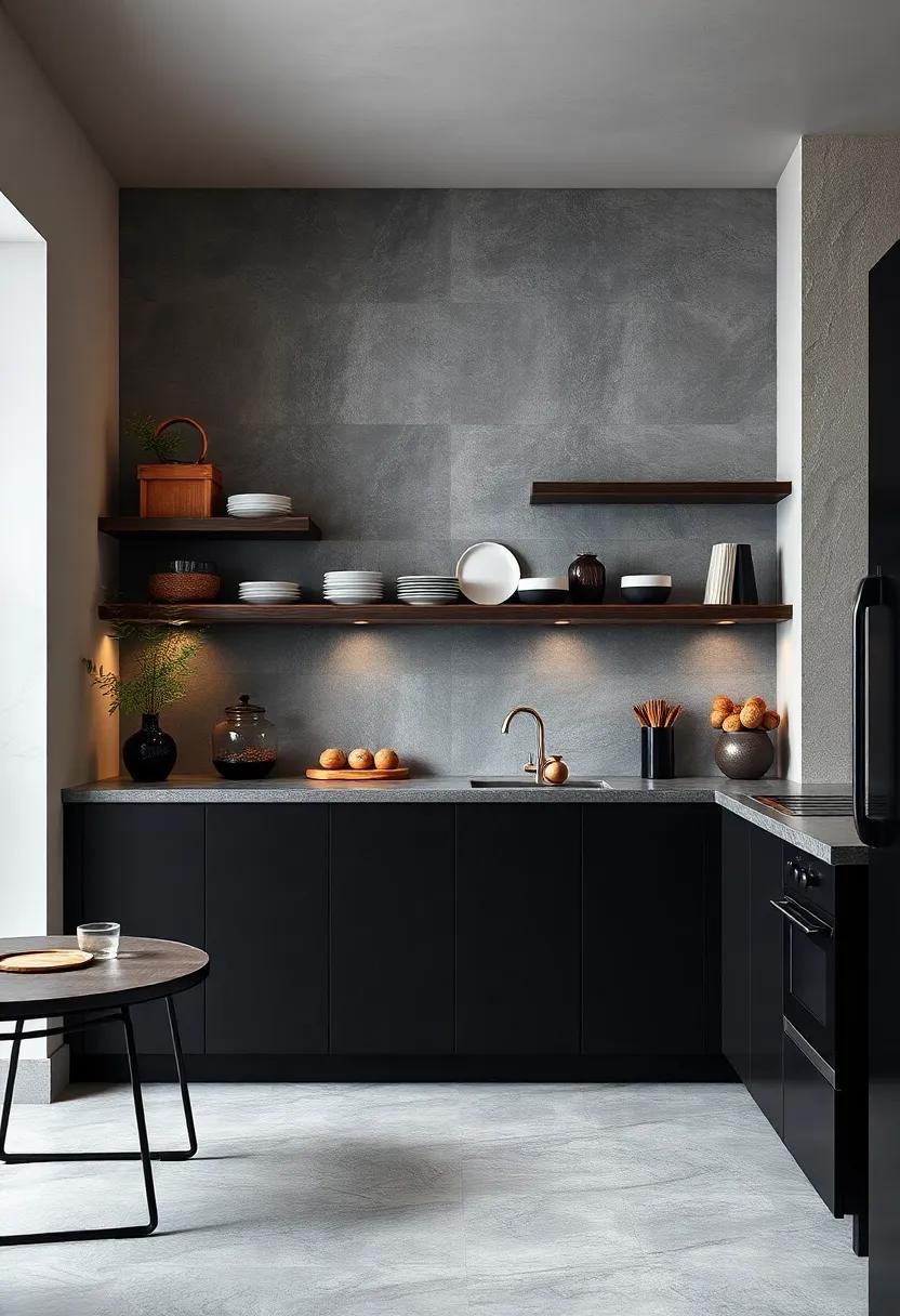 Open Shelving: Incorporate open shelves in a⁢ dark wood ⁤or⁢ black finish to display your favorite dishware and decorative items without ⁣overwhelming the space