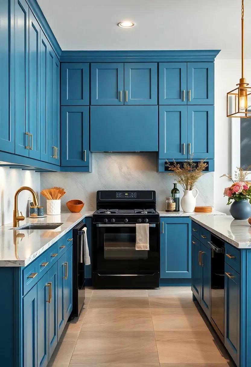 Elegant Accents: Balmy blue⁣ cabinets infused with gold or brass ⁣hardware paired with black⁣ appliances create luxurious⁣ contrasts
