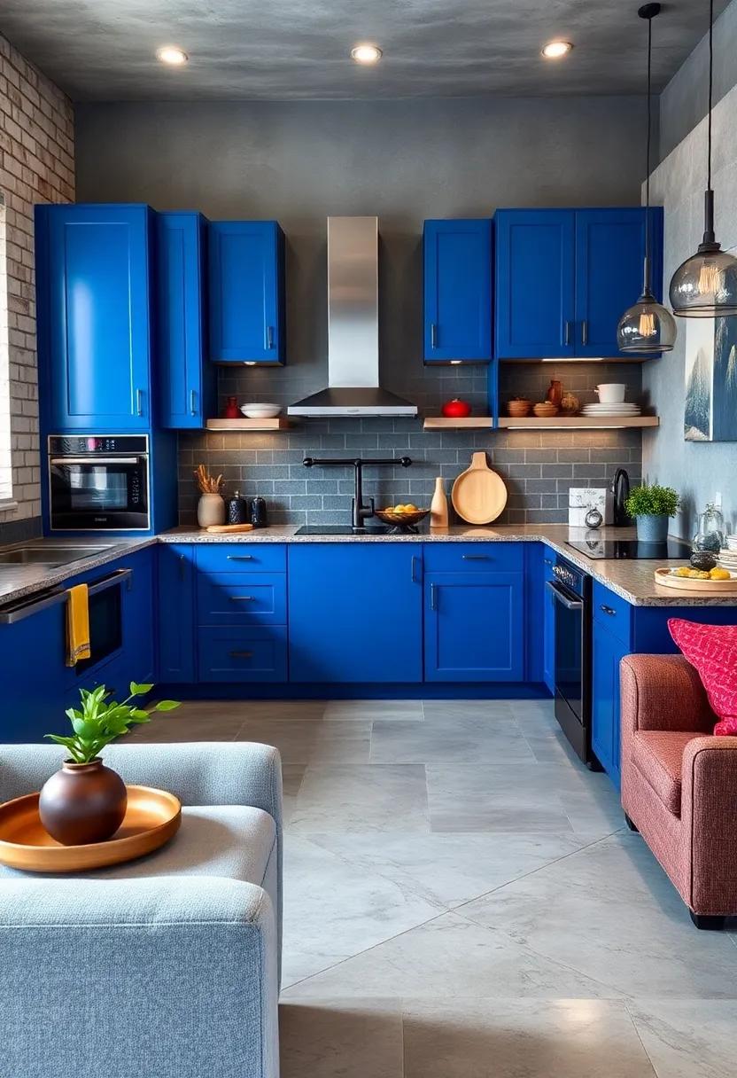 Industrial‍ Edge: Create an urban feel by pairing ‍cobalt blue⁣ cabinets with industrial​ black appliances