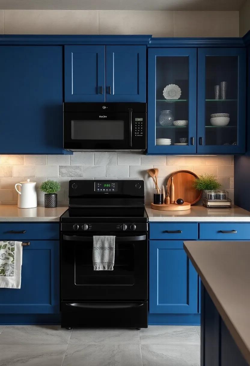 Bold⁢ Accents: Finish off striking blue cabinets with strategic black⁤ appliance placement to ⁢promote‍ a balanced, ​cohesive ⁤look