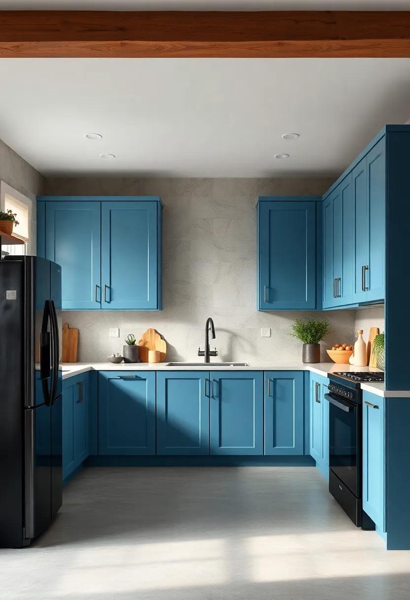 Scandinavian style: Light blue⁣ cabinets meld ⁣seamlessly with matte black appliances ‍for ‍a‌ clean, Scandinavian-inspired look