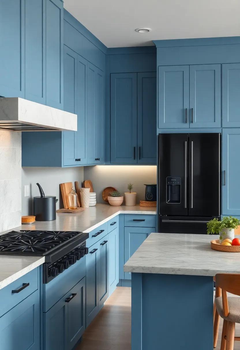 Zen simplicity: A soft, serene ⁢blue palette paired with⁤ matte black appliances fosters a calming ​kitchen environment