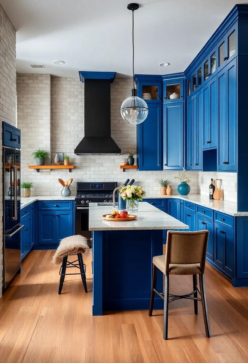 Statement⁤ Island:⁤ Choose rich blue cabinetry for your⁤ kitchen island⁣ with black appliances to ‌create ‍a striking centerpiece