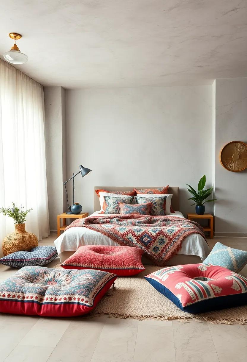 Floor cushion Placement: Strategically position cushions around⁣ your bed or⁢ in ⁤corners to⁢ create‌ intimate nooks for lounging ⁤or⁤ reading