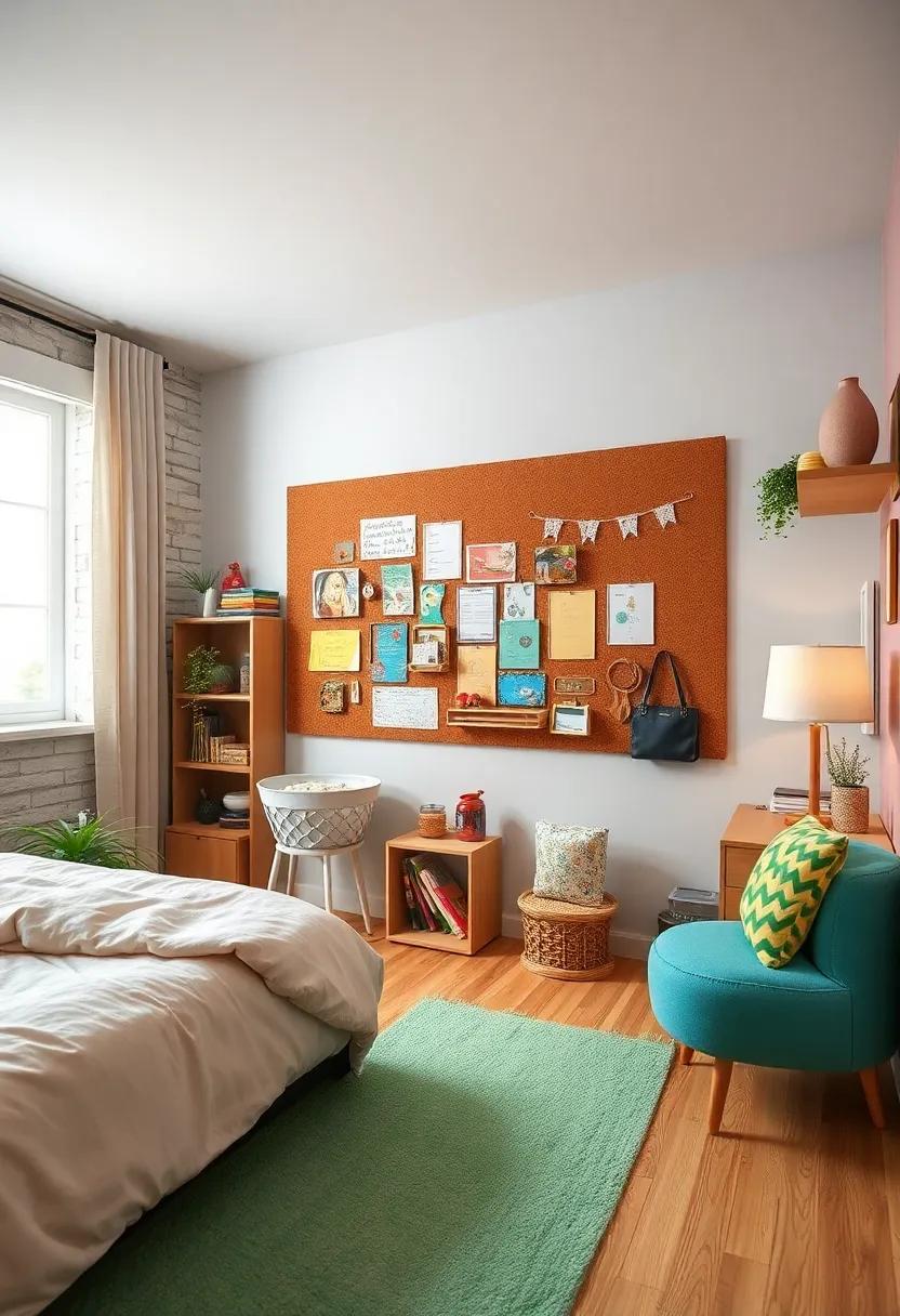 DIY⁢ corkboard ​Wall: Create‍ a pinboard wall to showcase artwork and important​ reminders, turning clutter‍ into a vibrant‍ display