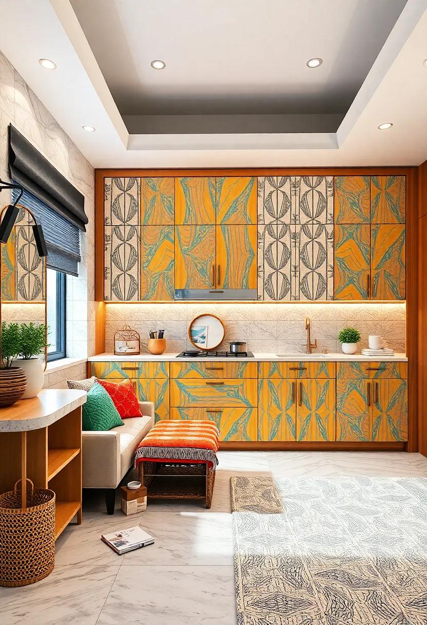 Bright & Bold Patterns: Make a statement with cabinets ‌dressed in bold geometric patterns or artistic designs to enhance room aesthetics