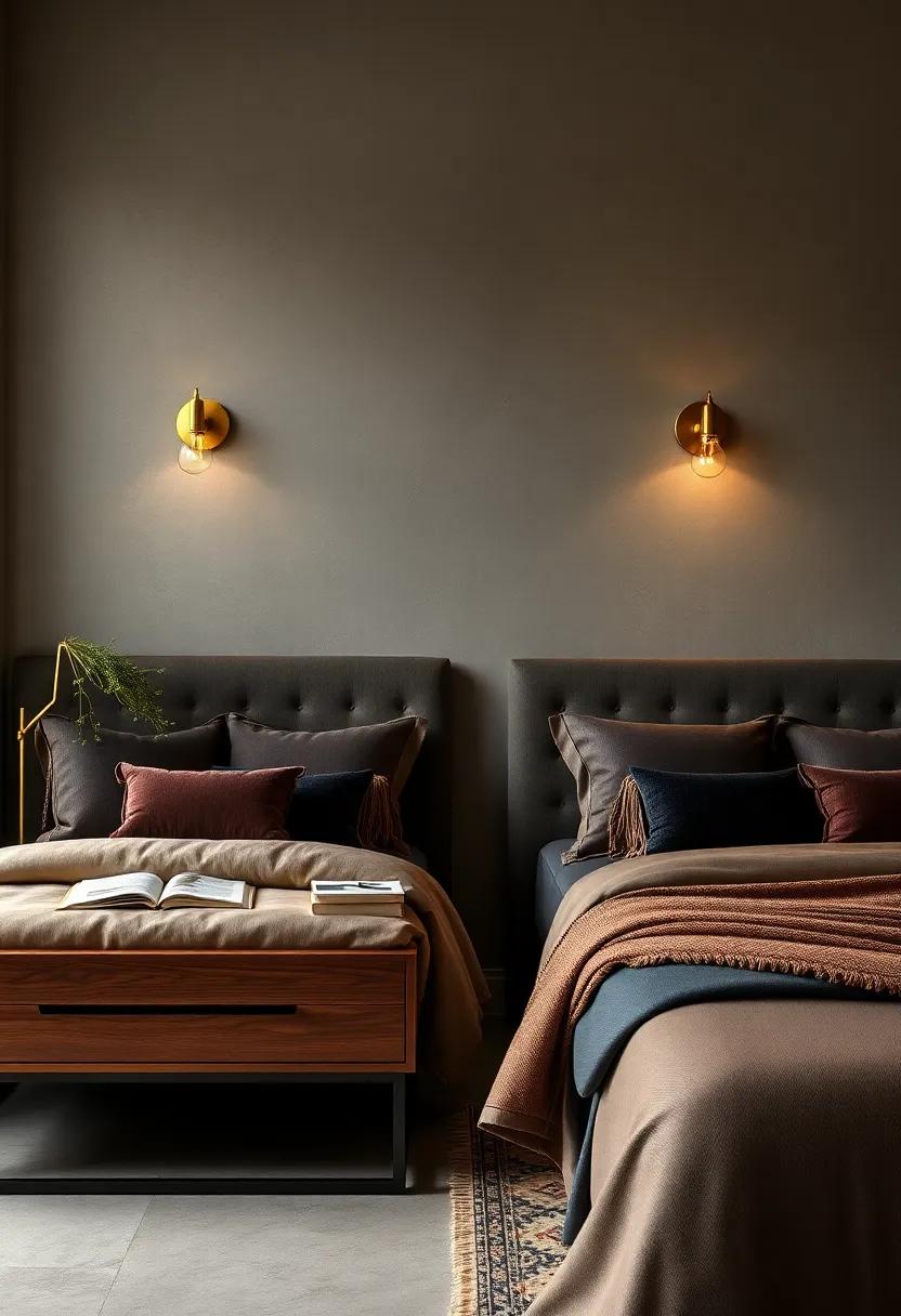 Moody Brass Nightstands: Pair your bedroom nightstands with ​stylish ​brass lamps for a⁢ cozy and inviting atmosphere, perfect for winding down with a good book