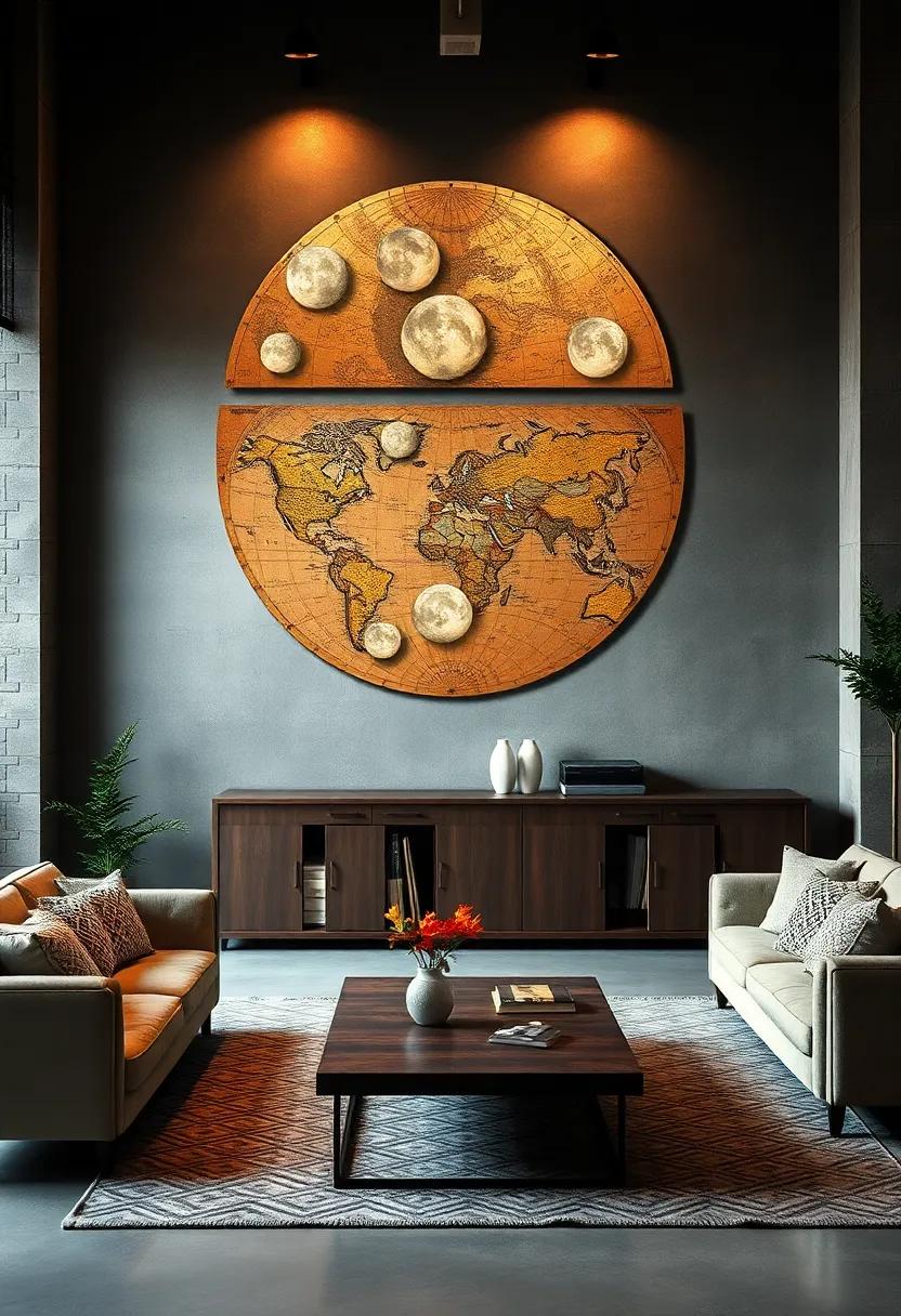 Moon Phase Map Art: Blend celestial elements with ​a vintage world map to create a⁣ piece that captures both terrestrial and cosmic wonders