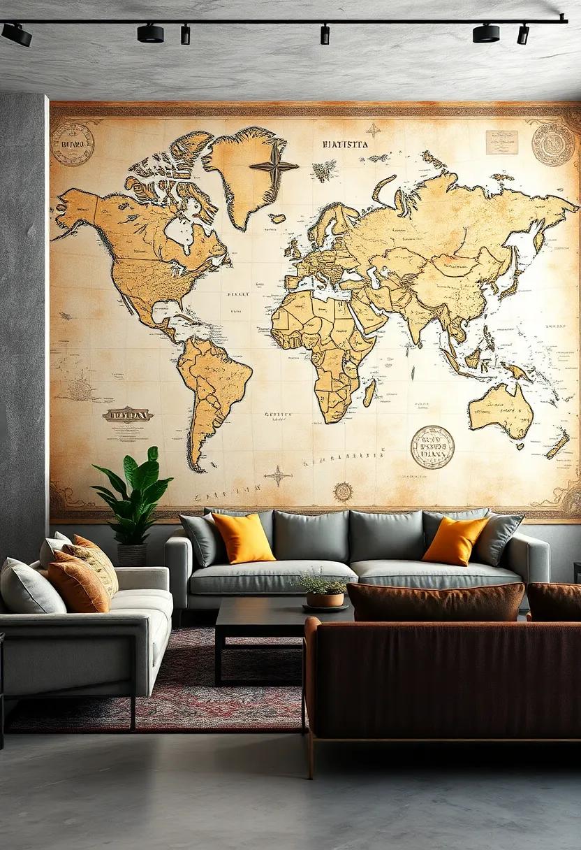 Oversized map Wall Mural: Make a statement with an oversized⁣ wall⁣ mural of a historical map, creating an immersive experience that draws viewers in