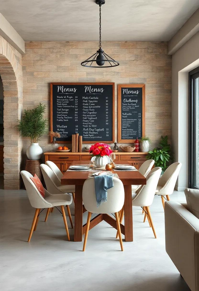 Chalkboard⁤ Menus: Hang a chalkboard in your⁢ dining ⁢room to ⁣write daily specials, quotes, or family meal⁢ plans⁤ for ⁣a ‍fun touch
