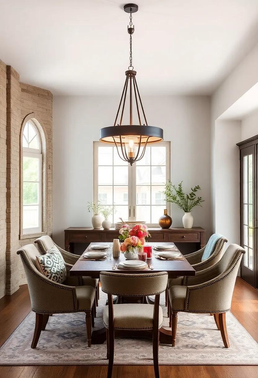 Statement Lighting ⁢Fixtures: Hang a ⁢large, ‌wrought-iron chandelier or pendant ‌light to​ create a focal⁣ point in your dining room