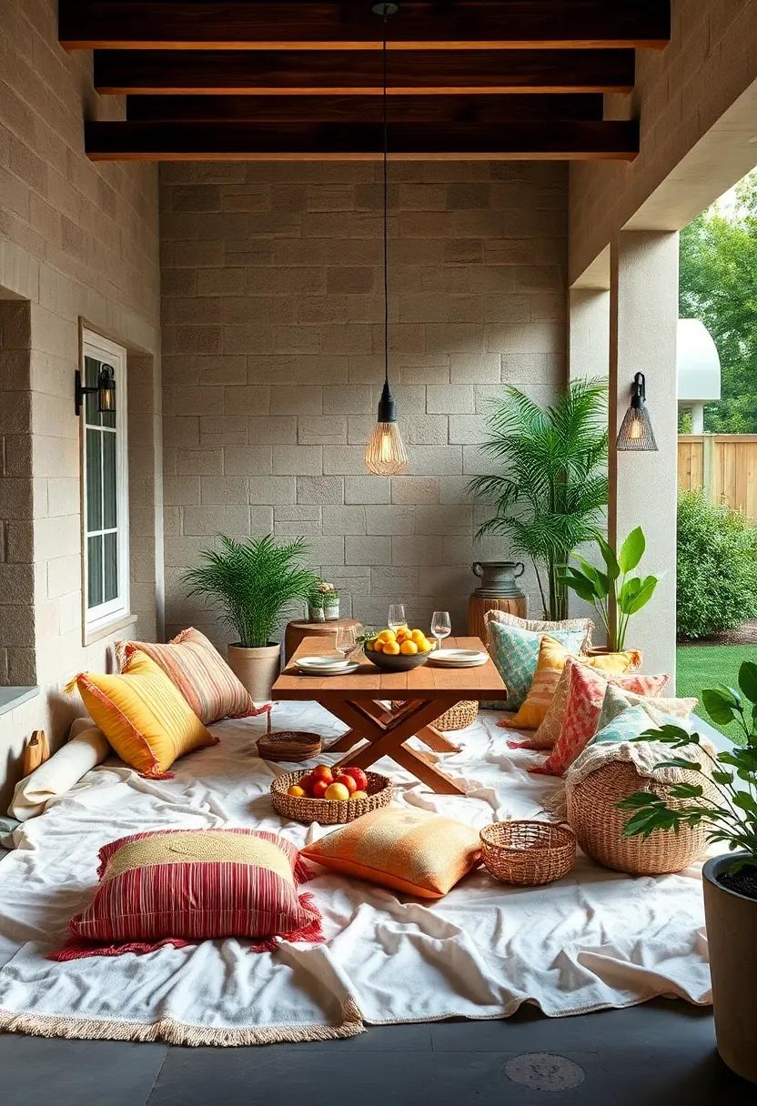 Cozy Blanket-Laden Picnic: ⁣Transform your backyard into‍ a⁣ charming picnic‍ haven ⁤with ⁣soft blankets, colorful‌ cushions, and a low table⁣ for ‌a ⁤whimsical⁣ summer ⁤dining experience