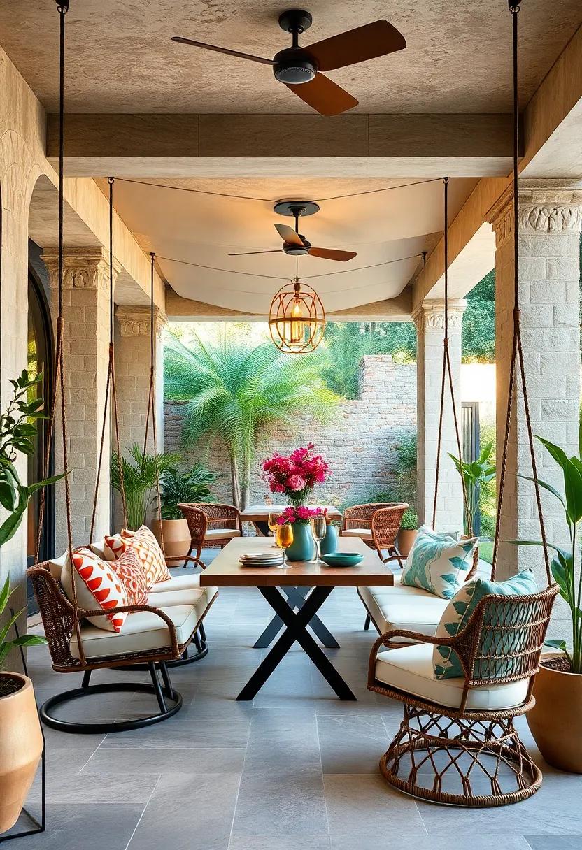 Suspended‌ Seating: Dine in⁤ style by hanging chairs or ‌swings ⁣from above, ‍offering a playful‍ twist‌ to‍ your outdoor‍ meals while enjoying‍ a⁢ unique ‍dining​ experience