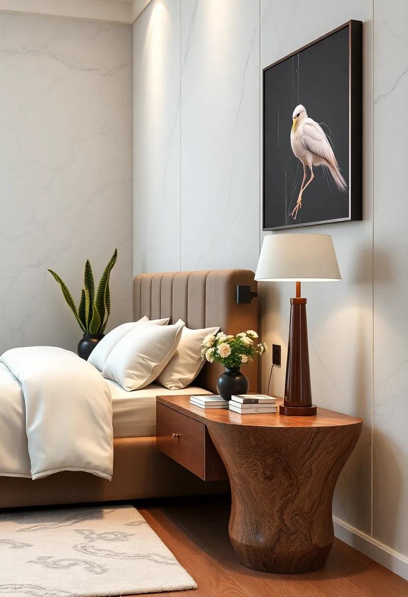 Designer ​Nightstands: Add⁣ a touch of ‍elegance with sculptural nightstands that double as art pieces, boasting unique materials and finishes to complement your​ décor