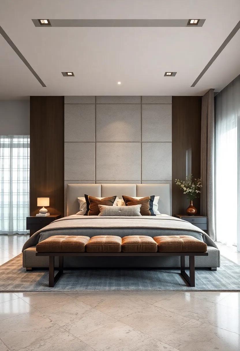 Elegant Bench: A stylish bench at the ‍foot of the ‌bed can add luxury⁣ and function, serving as a space to put on shoes or as extra ‌storage for ​blankets