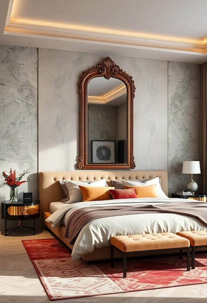 Opulent Mirror: A​ large,framed mirror not only ‍enhances a sense⁢ of⁤ space ​but also adds ‌a touch of glamour with its ornate⁢ design and reflective ​beauty