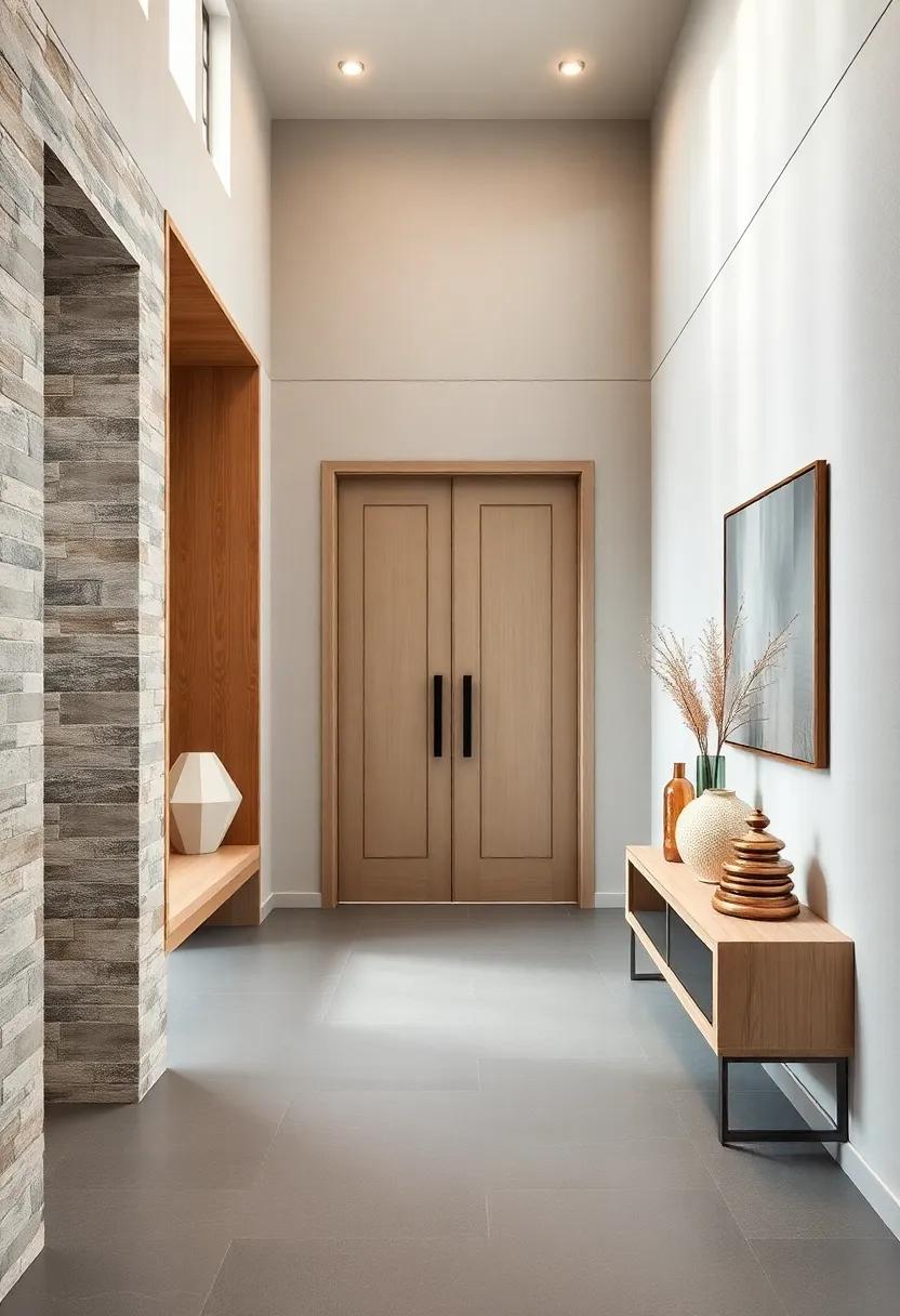 Cultivate tranquility ⁣in a Zen-inspired entryway where natural materials and minimalist custom storage ​evoke a sense of peace