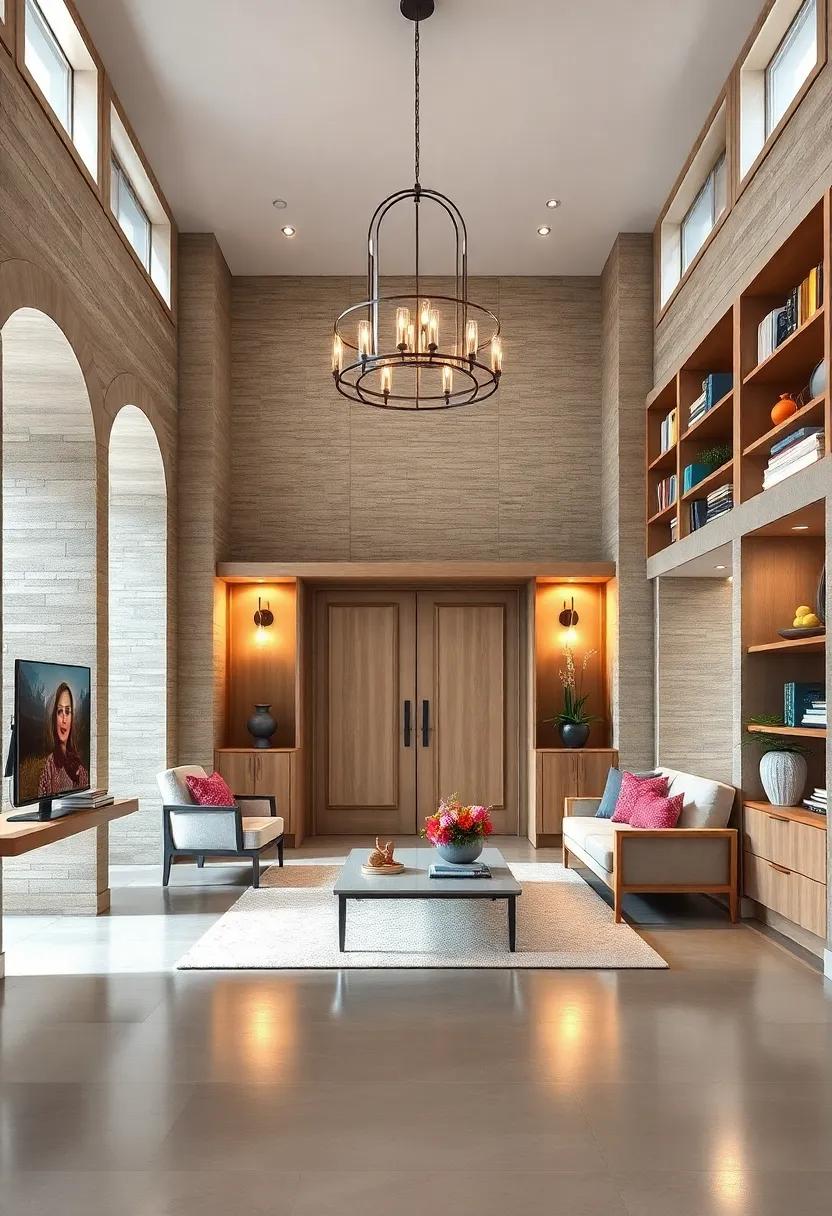 Discover the beauty of symmetry with a pair of‍ custom bookcases flanking the entry, skillfully designed to blend books, decor, and functional storage