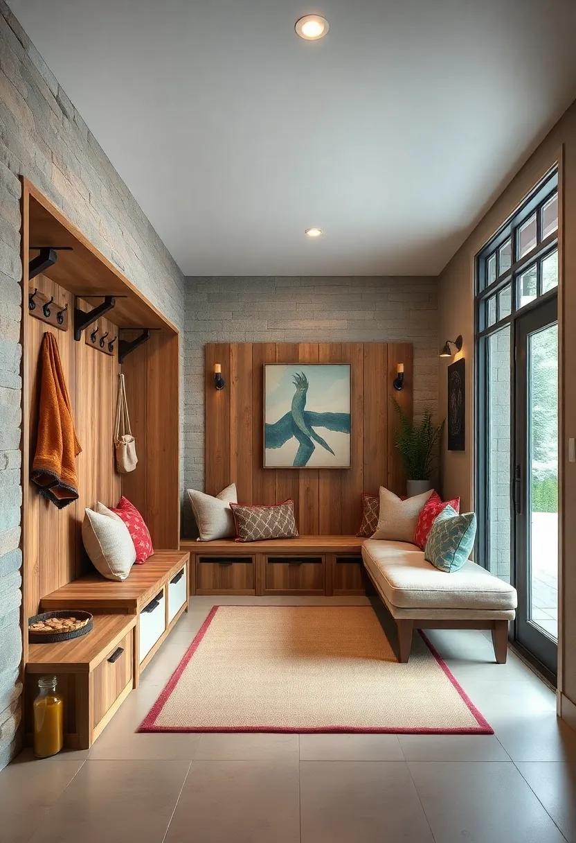 Enjoy the warmth of a rustic cabin feel in your⁣ entryway with built-in hooks, cozy ⁢seating, and ​storage bins perfectly designed for a mountain retreat