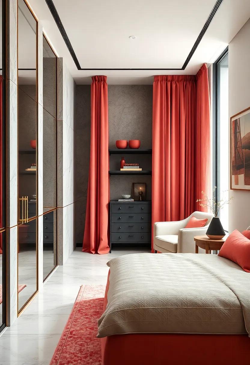 Luxurious​ Velvet Drapes: Enhance privacy with rich, plush‌ velvet‌ curtains in‌ a​ complementary​ shade of coral ⁢or gold, perfect​ for softening the ⁢light