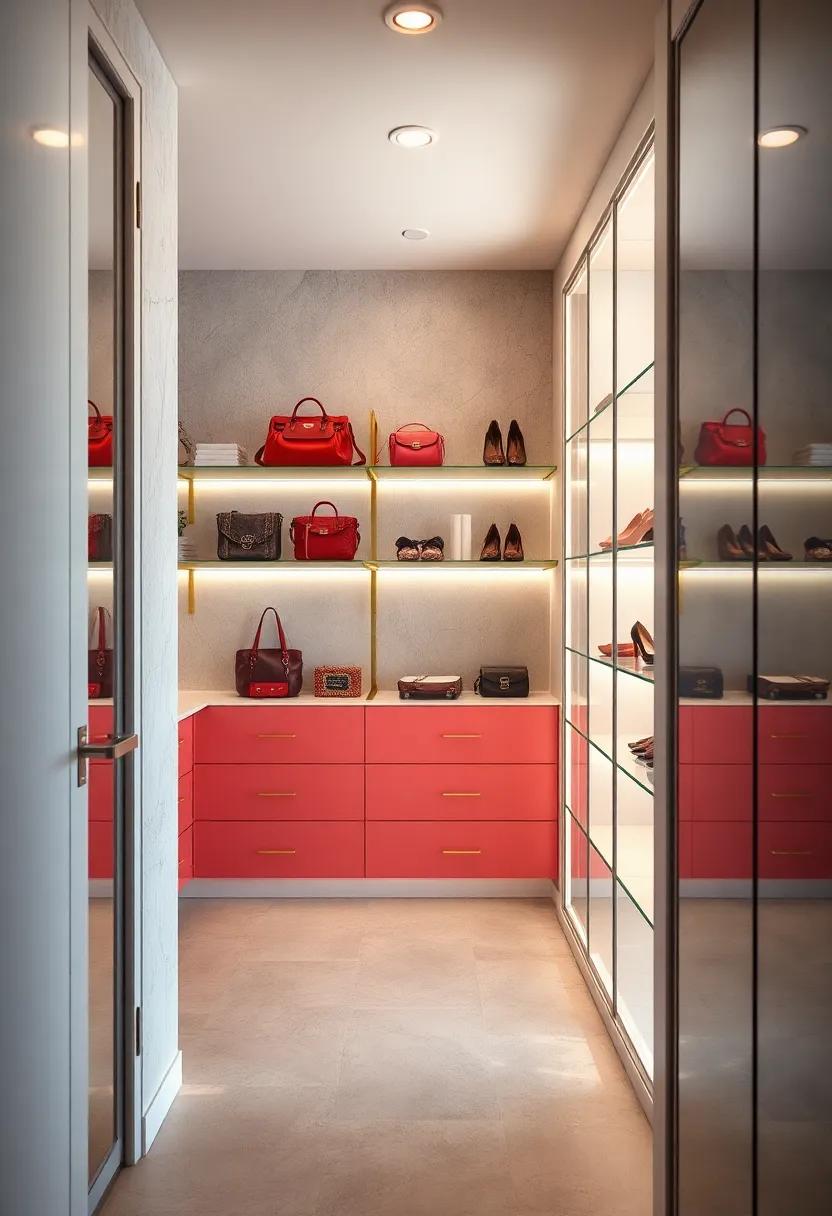 open Concept Shelving: Showcase your⁣ designer ⁤handbags and⁢ shoes on open ⁤brass-accented shelves,⁣ merging functionality ⁣with ⁢aesthetic appeal